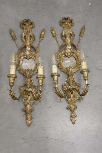 Paire d'appliques italiennes en bois argenté (Ht.6…