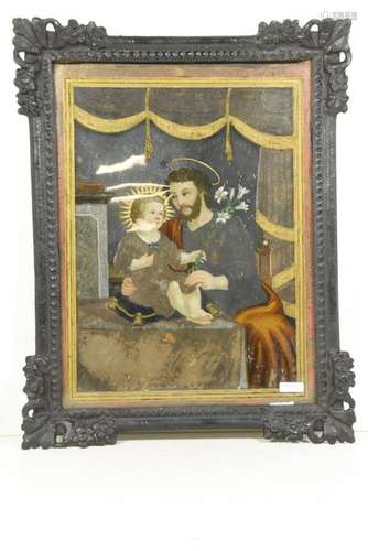 Eglomisé 18ème Saint Joseph et l'enfant Jésus (36 …