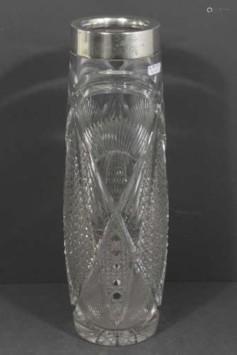 Vase en cristal blanc Val St Lambert, col en argen…