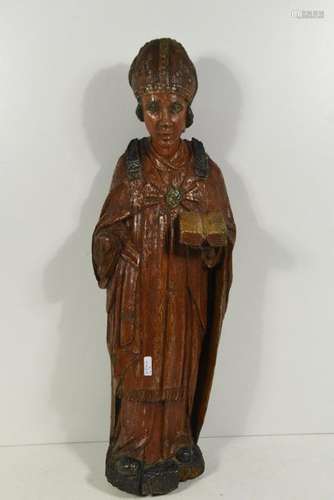 Saint en bois sculpté peint 18ème (Ht.58cm)