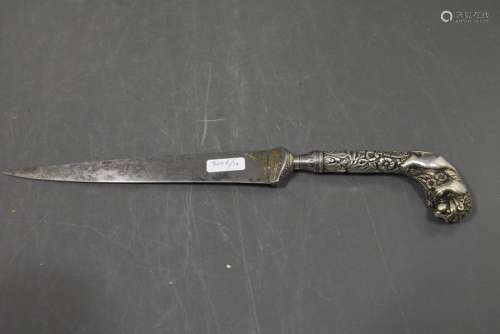 Couteau indo persan à manche d'argent (Lg.30cm)