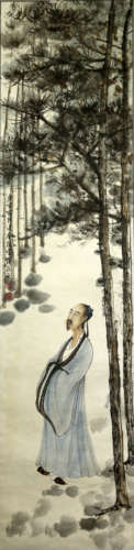 Chinese Painting Of Figures On Silk By Fu Baoshi