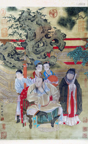 Chinese Paintng Of Figures On Silk By Liu Songnian