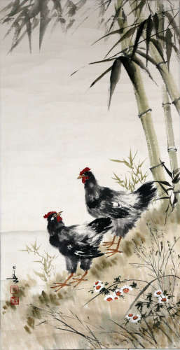 Chinese Painting Of Cock By Huang Huanwu