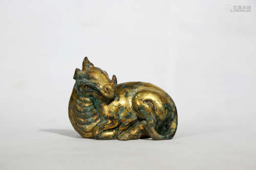 Chinese Bronze Gold Gilded Animal