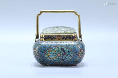 A Hetian Jade Enamel Cloisonne Censer,Qing-Qianlong Mark