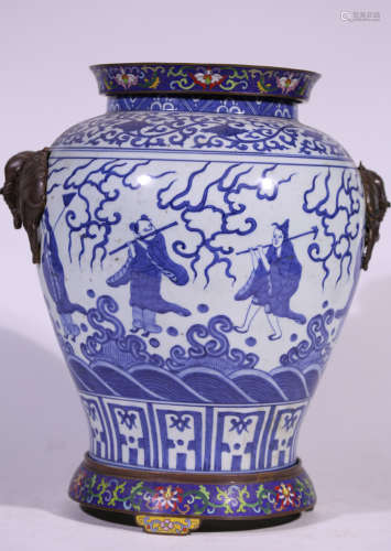 A Blue and White Figure Jar