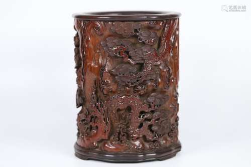 A Bamboo Carved Brush Pot