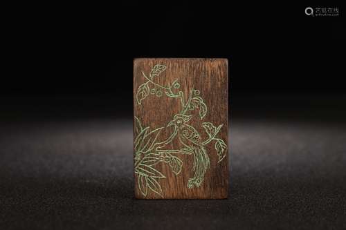 An Agarwood Flowers and Birds Poem Pendant