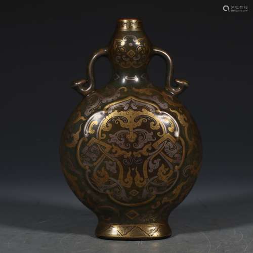 A Glaze Gold and Silver Gilt Double-Ear Embracing Moon Vase with Qing-Qianlong Mark