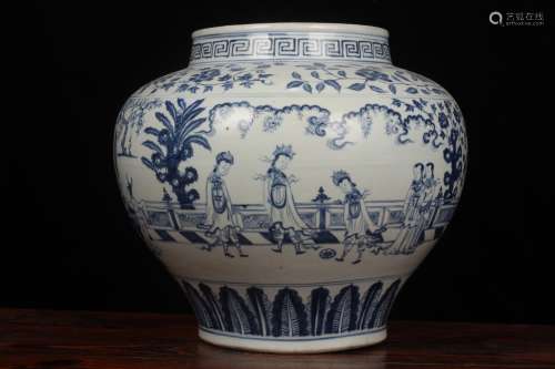A Figure-Story Blue and White Jar