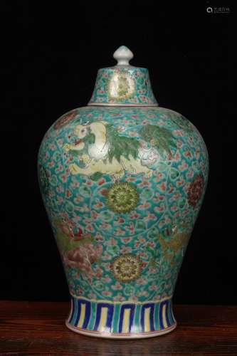 A Cover Lion Ruyi Meiping Vase with Qing-KangXi Mark