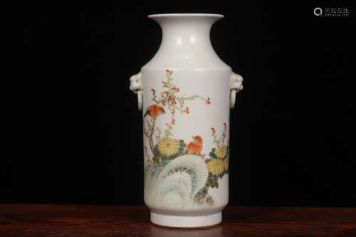 A Floral and Birds Ear Vase
