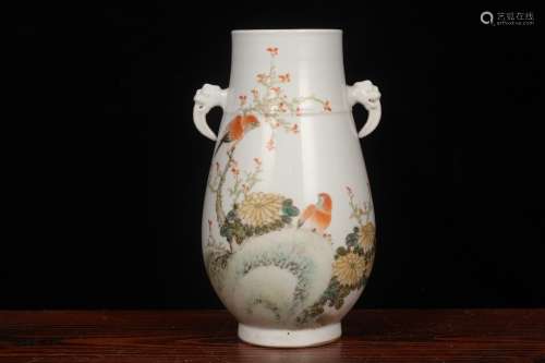 A Floral and Birds Vase