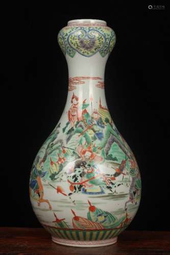 A Figure Dou Cai Garlic Vase with Qing-KangXi Mark