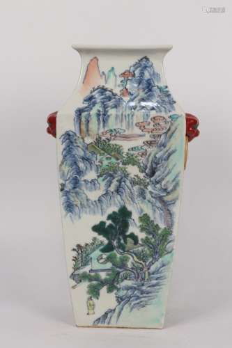 A Landscape Blue and White Dou Cai Vase with Qing-KangXi Mark