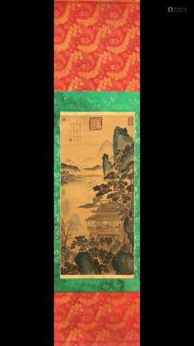 A Figure Landscape Vertical Axis Painting, Qiuying Mark