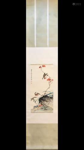 A Flowers and Birds Vertical Axis Painting, Chenpeiqiu Mark