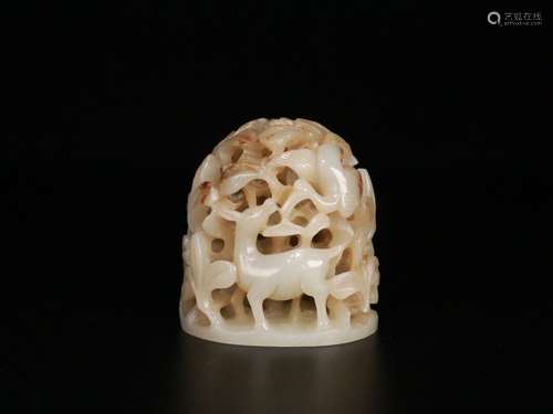 A Hetian Jade Crane Cap Button