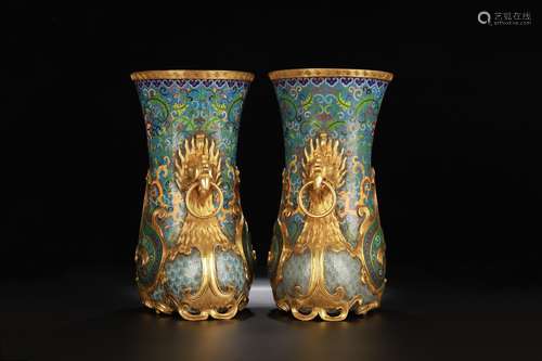 A Pair Bronze Gilding Enamel Cloisonne Cups