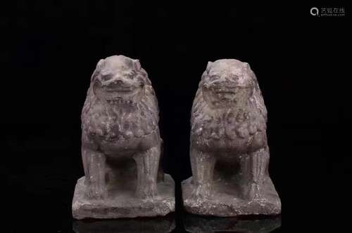 A Pair Blue Stone Lion Statue