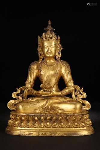 A Tibetan Bronze Gilding Guanyin Statue