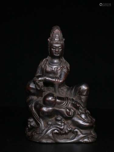 A Rosewood Guanyin Statue