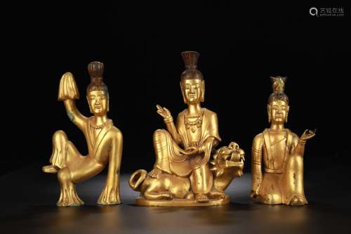A Set of Gilt Bronze Guanyin Statues