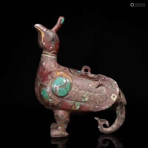 Bronze Bird Ornament Embeded with Turquoise Stone