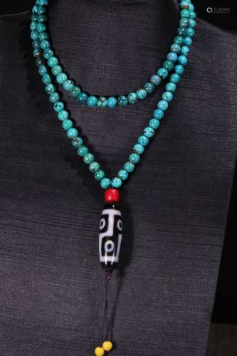 Turquoise Stone Necklace with Six-Eye Dzi