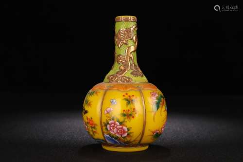 Colored Glazed Floral and Bird Vase
