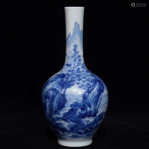 Blue and White Landscape Flask