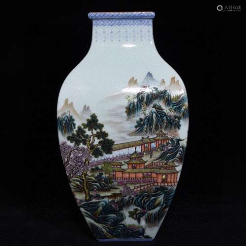 Famille Rose Landscape Patten Vase