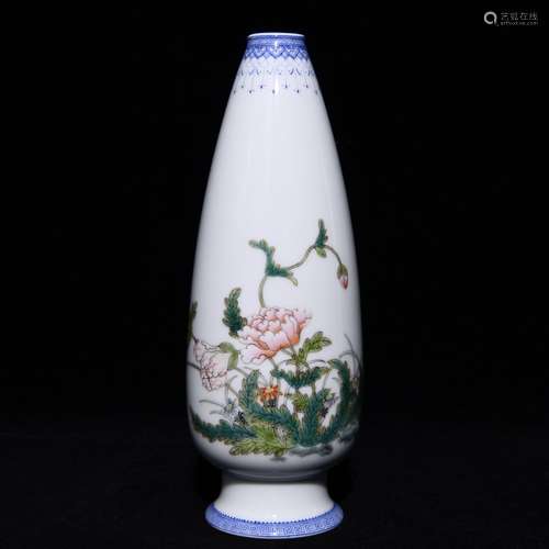 Enameled Floral Corn Shaped  Vase