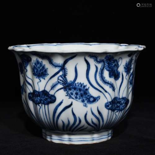 Blue and White Fish and Alga Pattern Bowl