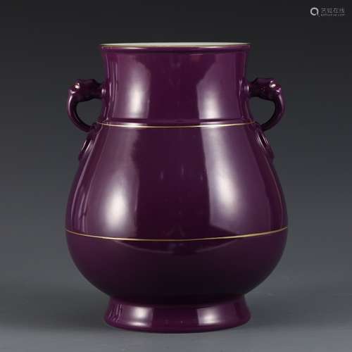 Purple Glazed Double Ear Gilt Vase