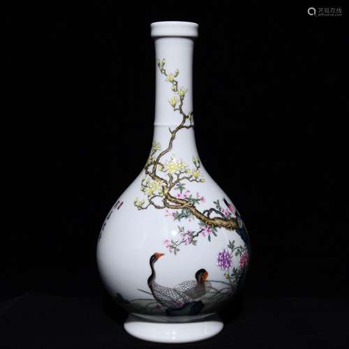 Famille Rose Floral and Bird Pattern Vase