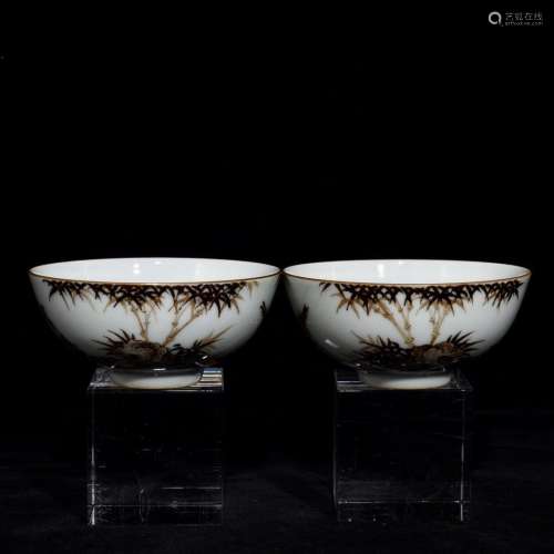 Grisaille Painting Bamboo Pattern Cups
