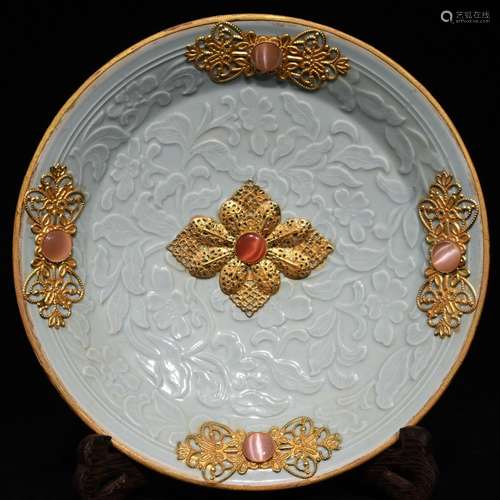 Ding Kiln Gilt Embeded Gems Plate