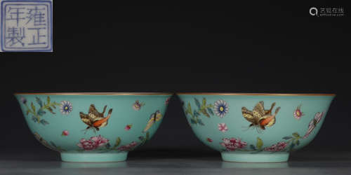 PAIR OF FAMILLE ROSE GLAZE BOWL WITH FLOWER&BUTTERFLY PATTERN