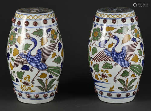 PAIR OF SANCAI GLAZE STOOL WITH FLOWER PATTERN