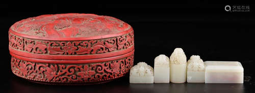 SET OF HETIAN WHITE JADE SEAL CARVED WITH BEAST