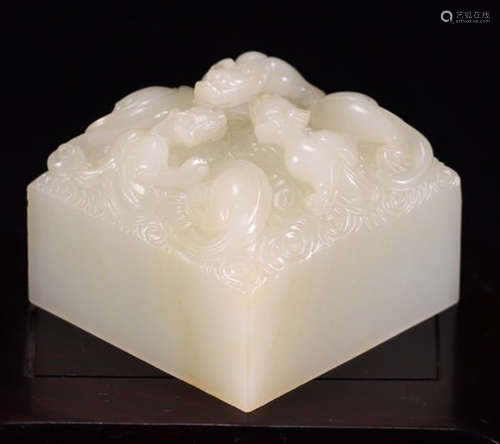 A HETIAN JADE SEAL CARVED WITH BEAST