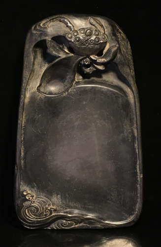 AN INK SLAB CARVED WITH POETRY&LOTUS