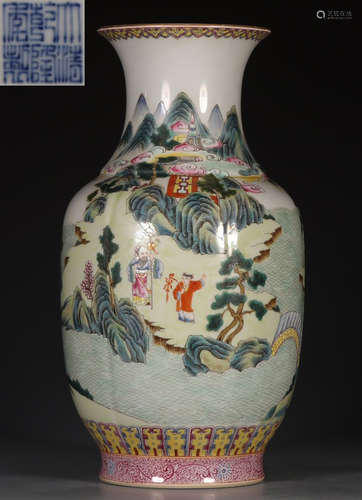 A FAMILLE ROSE GLAZE VASE WITH STORY PATTERN