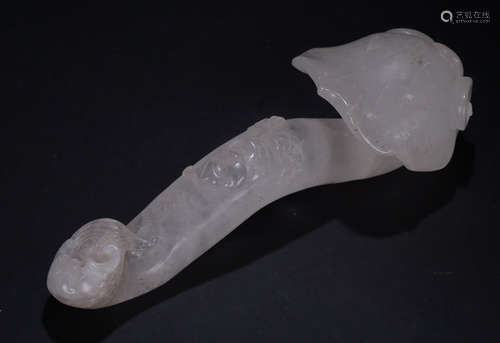 A CRYSTAL RUYI CARVED WITH BAT