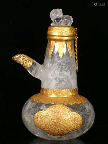 A CRYSTAL POT EMBEDDED WITH GILT SILVER