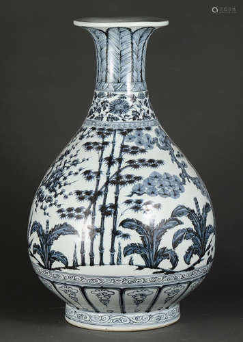 A BLUE&WHITE GLAZE VASE PAINTED WITH FLOWER