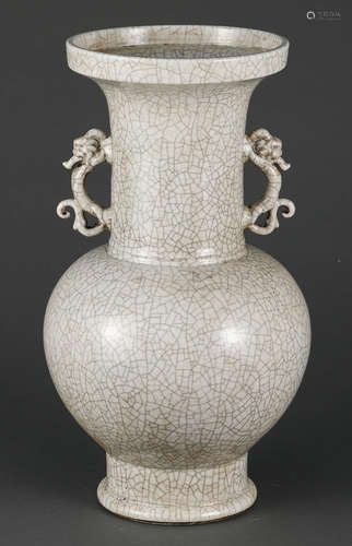 A GUAN YAO GREY GLAZE VASE WITH BEAST EARS