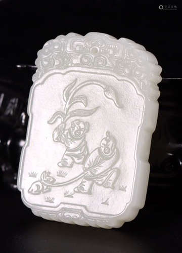 A HETIAN JADE TABLET CARVED WITH FIGURE&POETRY